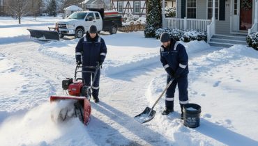 Winterdienst Service für Schneeräumung und Glatteisbeseitigung auf Gehwegen.
